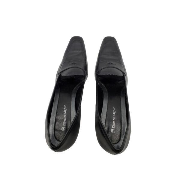 Etienne Aigner Womens Labelle Pumps Black Leather Penny Loafers Shoes Sz 8.5M - Picture 7 of 8